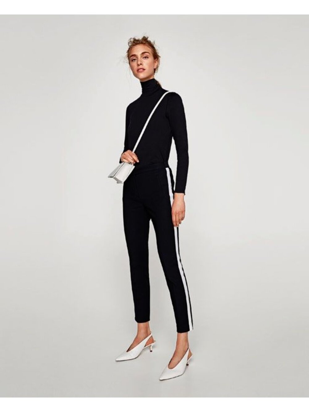 EUC Zara black & white racer stripe tapered trousers, S